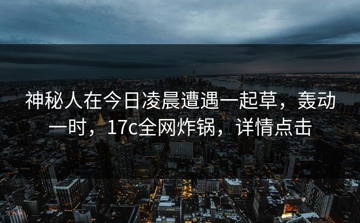 神秘人在今日凌晨遭遇一起草，轰动一时，17c全网炸锅，详情点击