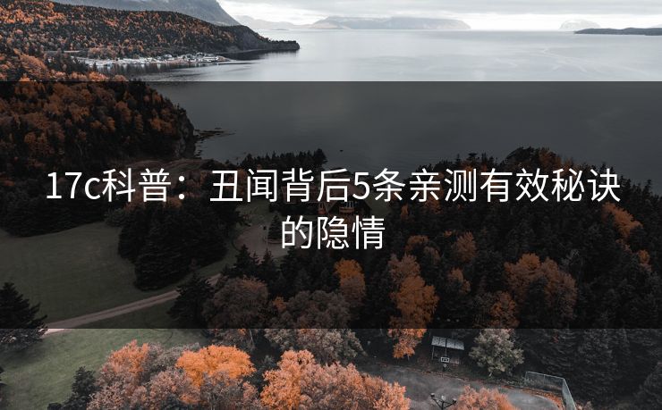 17c科普：丑闻背后5条亲测有效秘诀的隐情